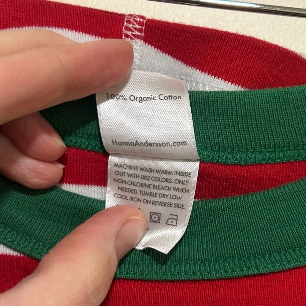 Hanna Andersson Kids Holiday Red & White Stripe Pajama Set Green Trim Size 12